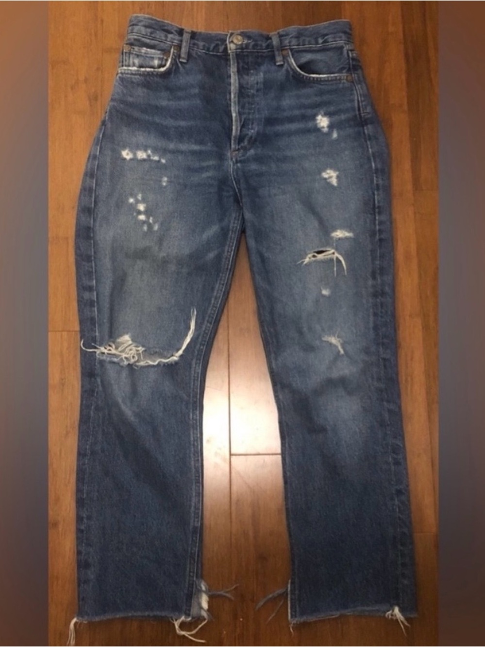Agolde Jeans Distressed Blue Ankle Crop 26  straight Leg